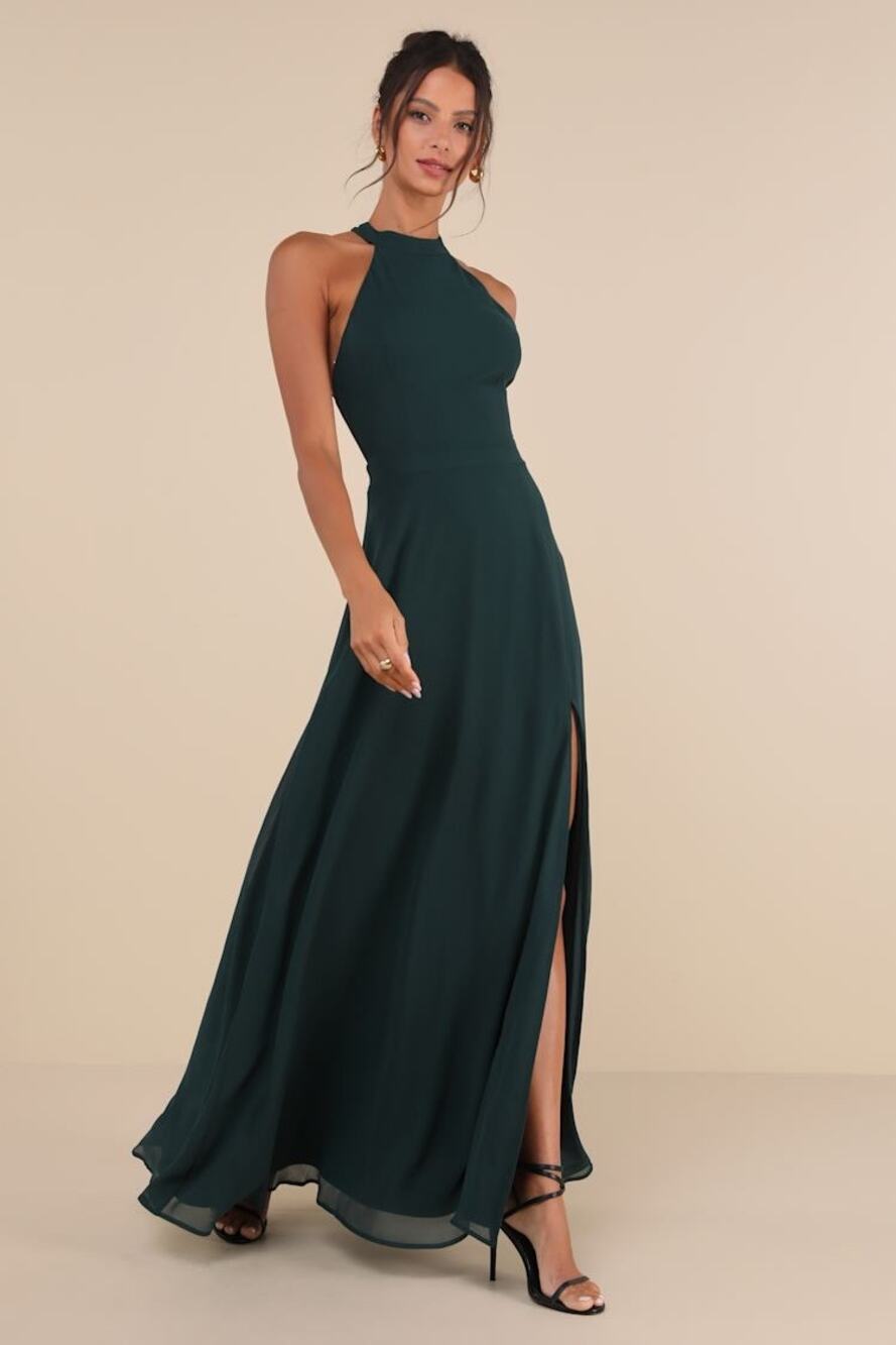 NWT Lulus Confidently Charismatic Emerald Backless Halter Maxi Dress Wedding M